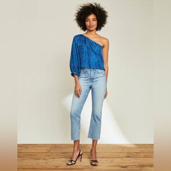 NWT Veronica Beard Lyric Floral Silk One Shoulder Top in Cobalt Multi $348 sz 14 - Picture 3 of 16